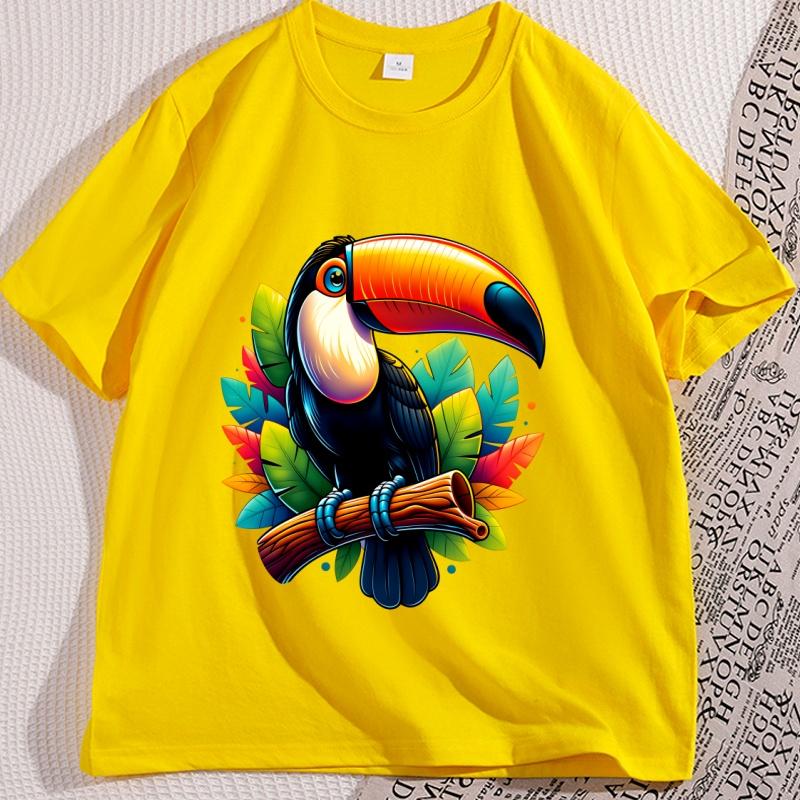 Toucan Bird Tropical Forest Graphic T Shirts Printed Loose Large Casual Comfortable Round Neck Short Sleeve Tshirt Top