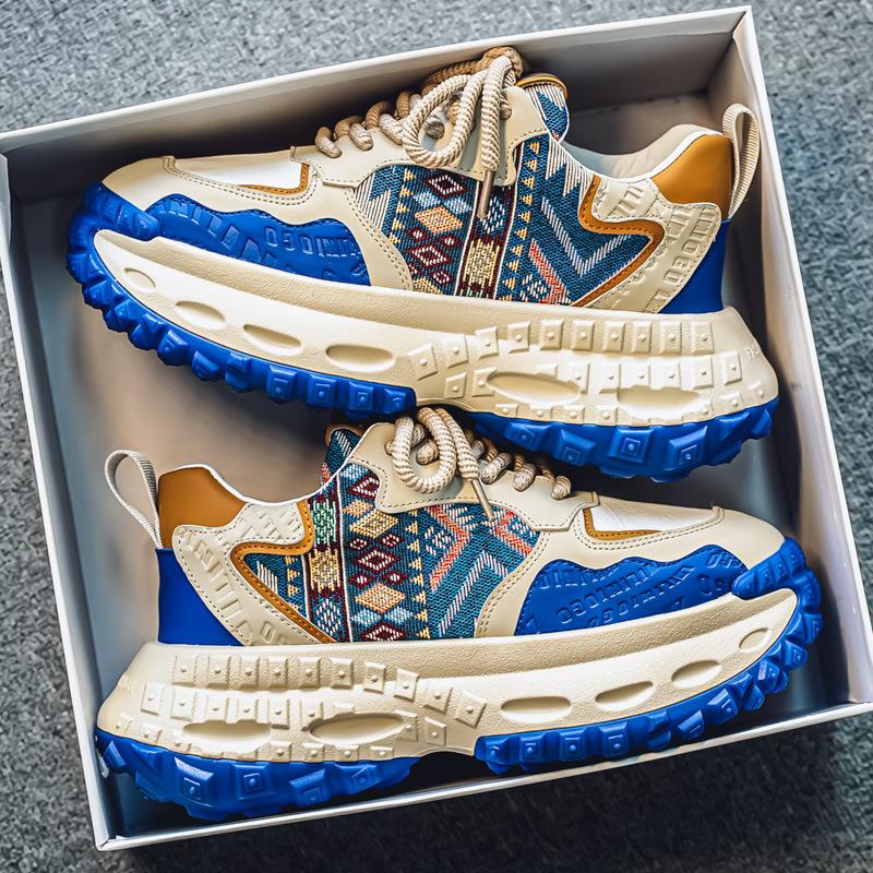 Trendy Brand Men's Shoes Breathable Fabric Versatile Casual Sports Non Slip Running High Sole Tires Dad's
