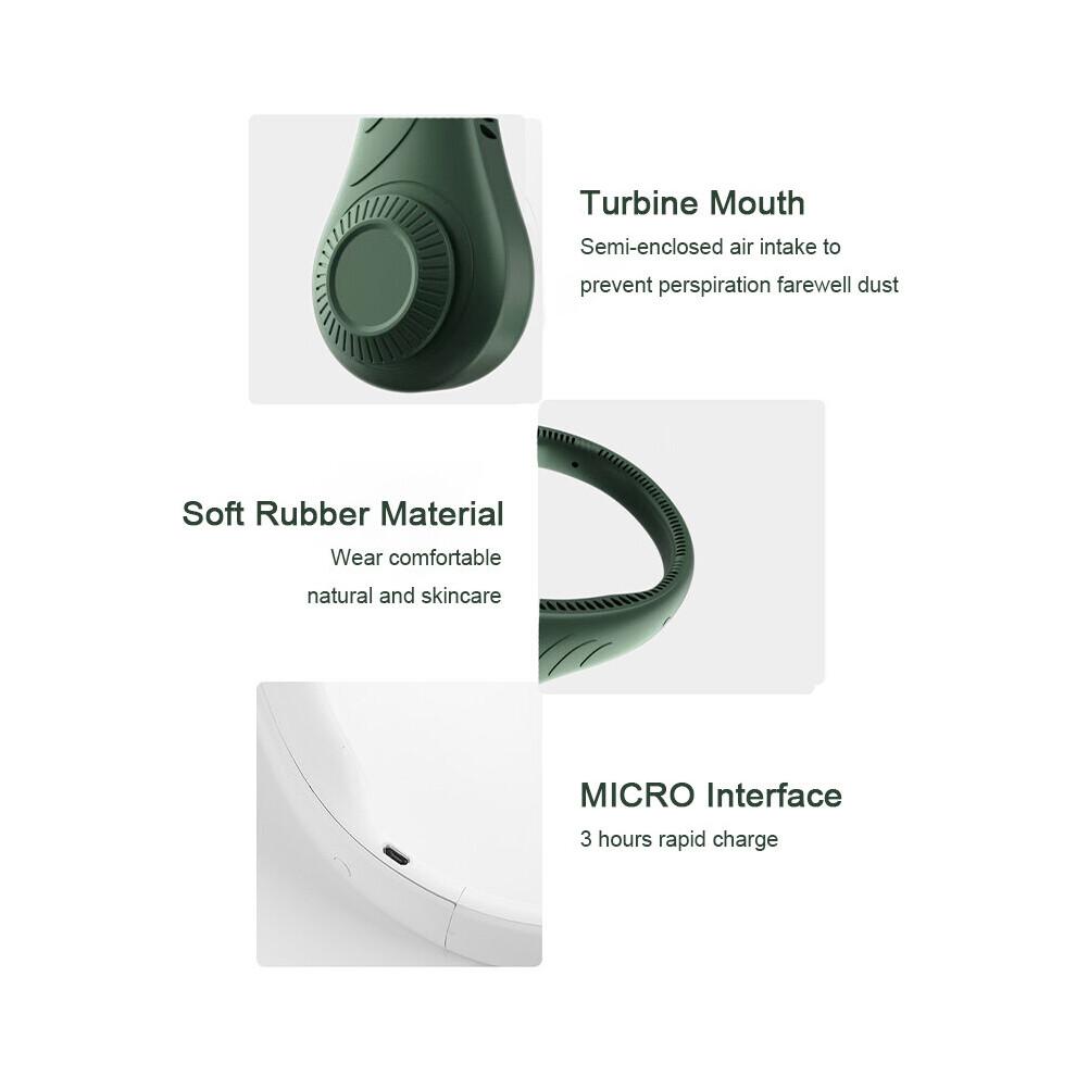 (Green) Portable Bladeless Cooling Fan Neck Fan Hands-Free