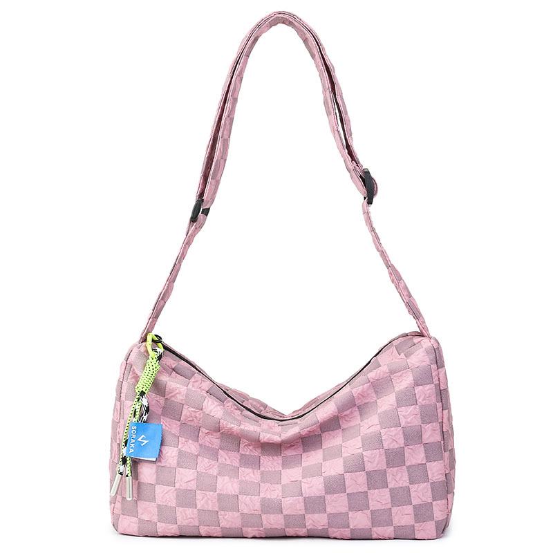 Plaid Large Capacity Crossbody Shoulder Bag with Wide Strap