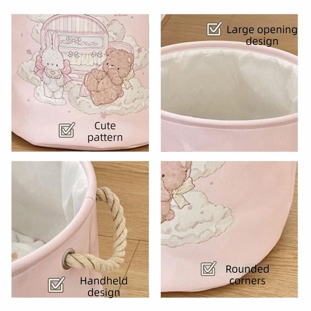Cartoon Foldable Laundry Basket Round Shape Sundries Storage Basket Dirty Clothes Basket Dormitory