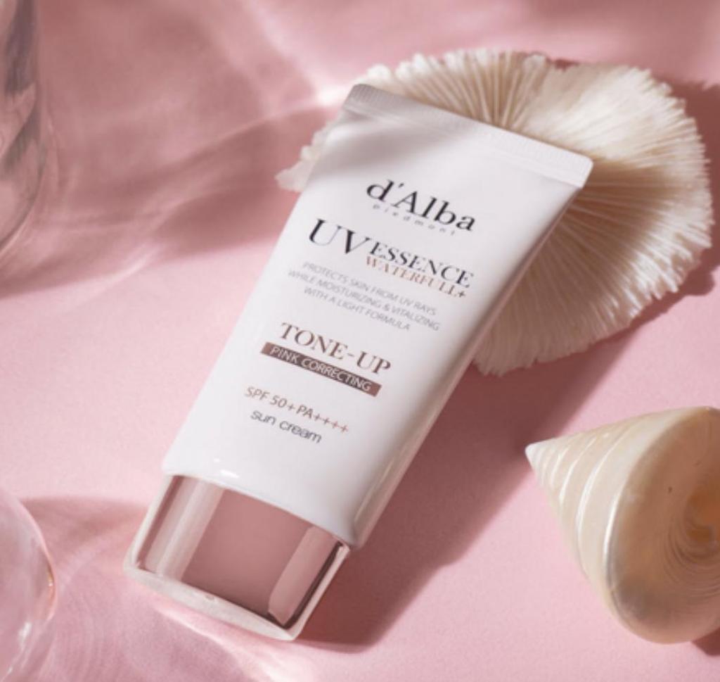 d'Alba Waterfull Tone-Up Sun Cream Pink Brightening Glow 50ml Vegan Sunscreen Daily Sunblock