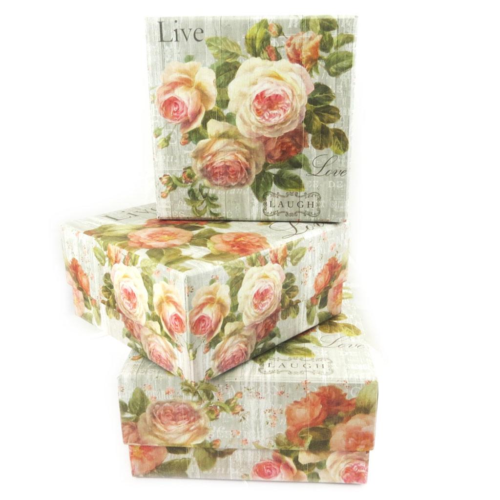Les Trésors De Lily [L7286] - Sett med 3 nestbare bokser 'Botanisk hage' grå rosa - 185x90 mm