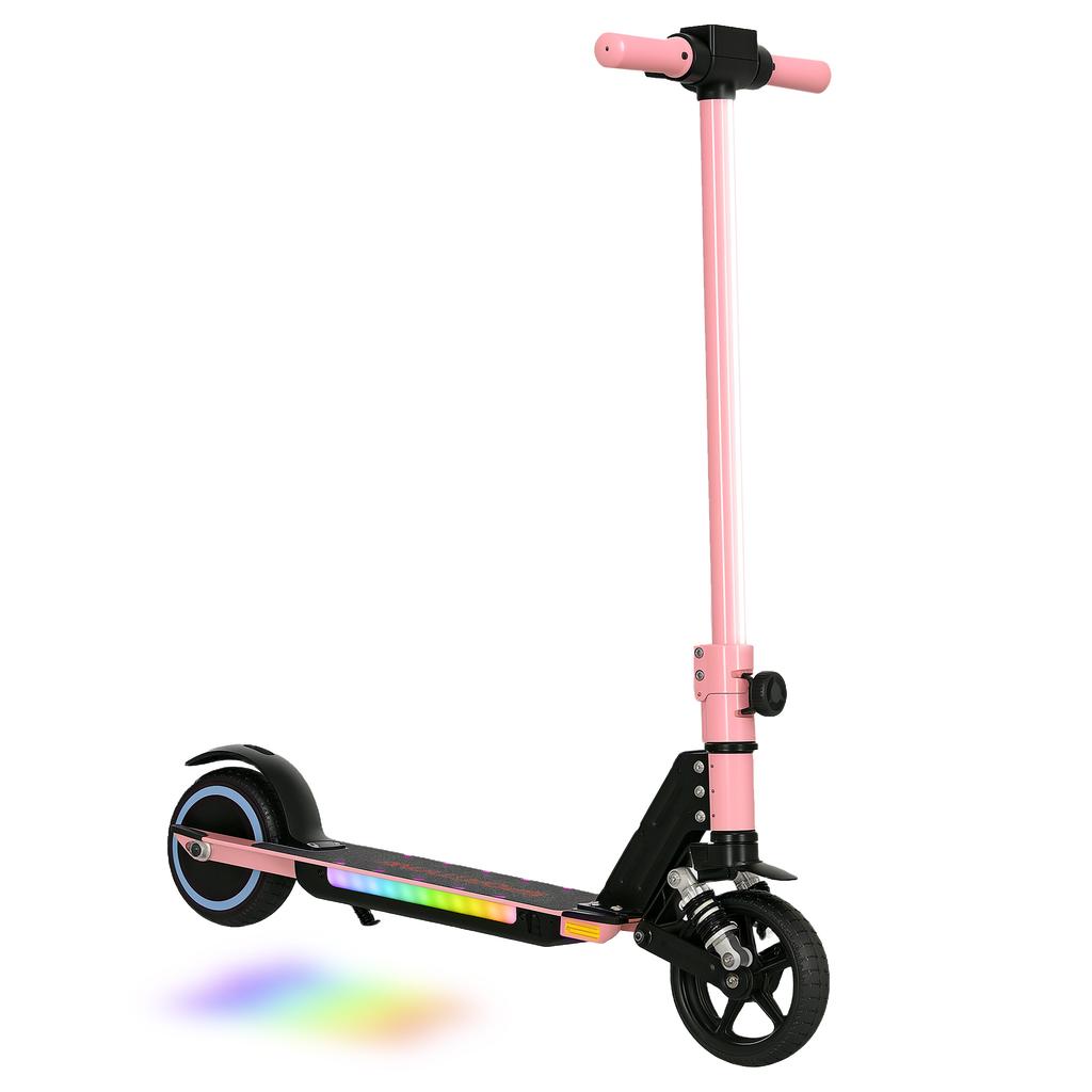 Folding Electric Scooter for Kids, with Dual Brakes, Front Suspension, LED Colourful Lights, Pink