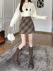 Vintage A-Line Plaid Wool Midi Skirt for Plus Size Pear-Shaped Women