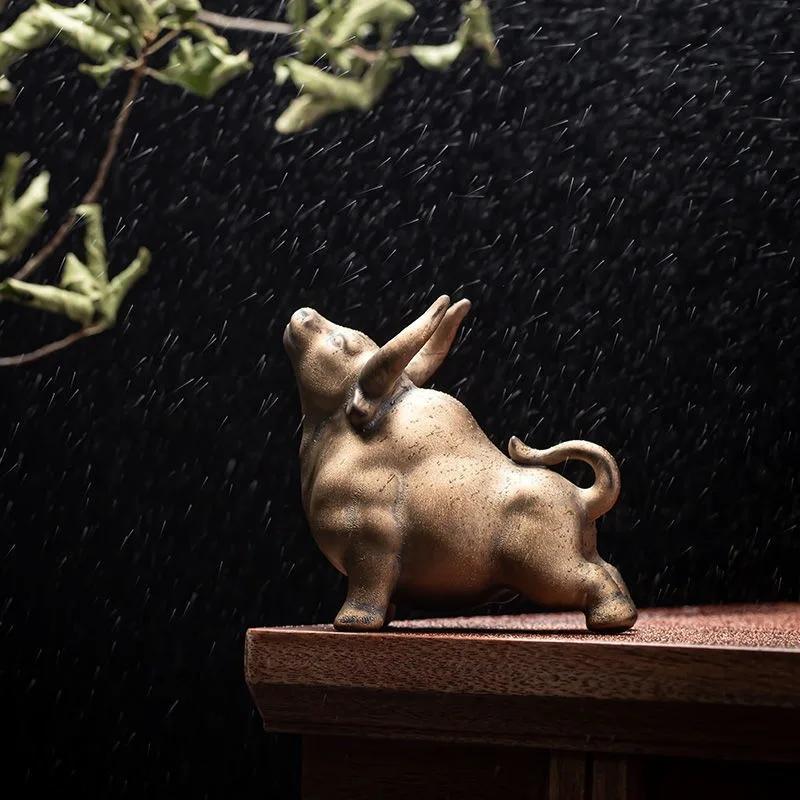 Ceramic Fengshui Buffalo Small Ornaments To Attract Wealth Chinese Style Home Desktop Decoration Zodiac Ox Gifts