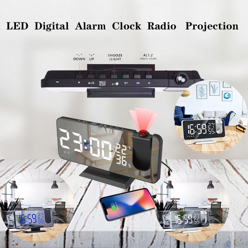 Digital Dual Snooze Alarm Clock With Projection Fm Radio 73 Mirror Display Led