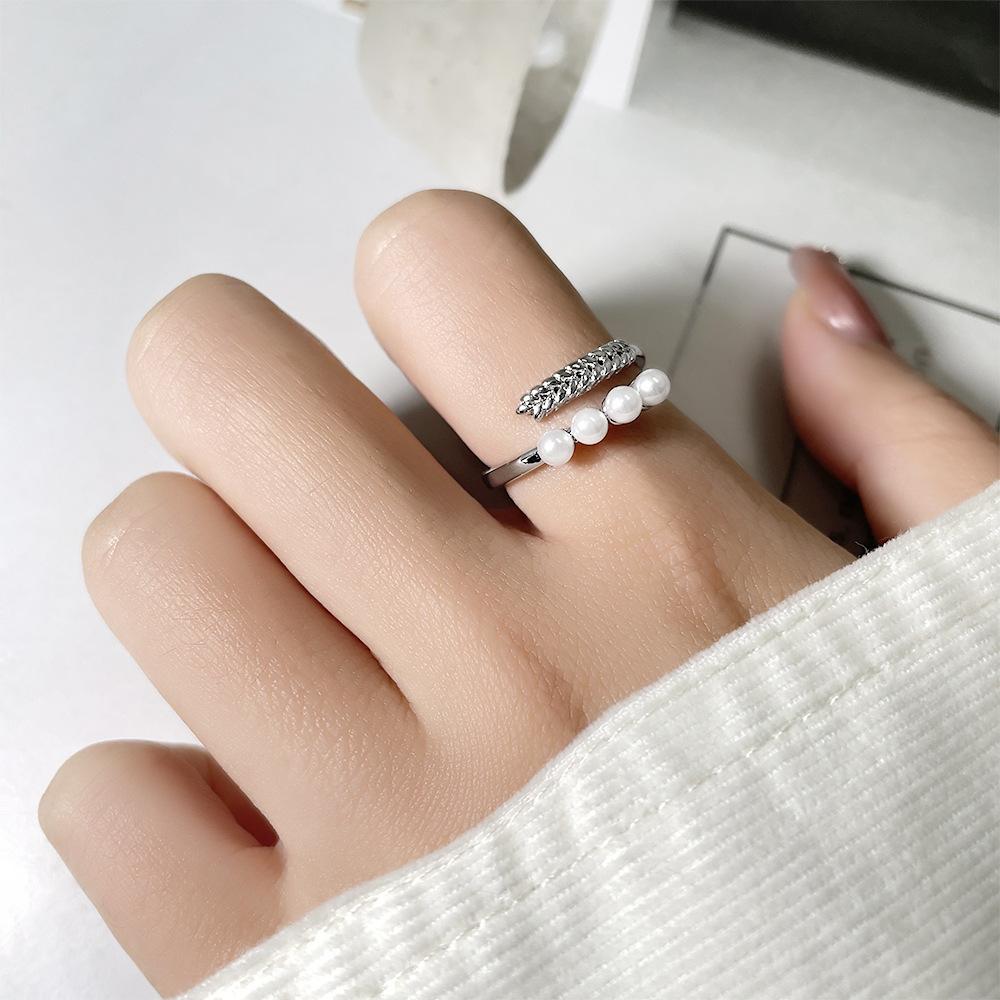 

Wheat Ear Pearl Open Ring, Cold Wind, Index Finger Ring Of The Same Style, Simple Leaf Ring Copper (opening adjustable)