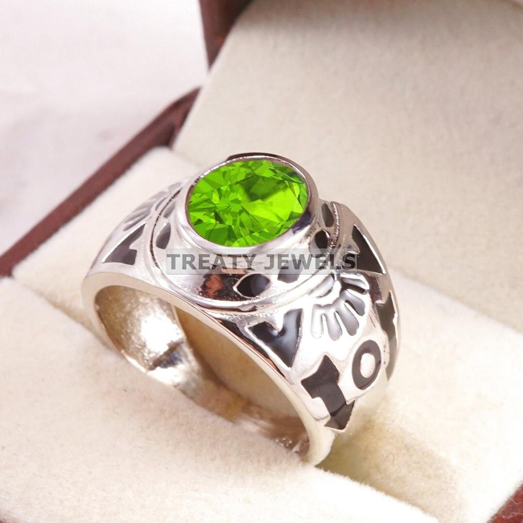 Peridot Oval Cut Gemstone With 925 Sterling Silver Ring For Men's #B473 JL375683911646