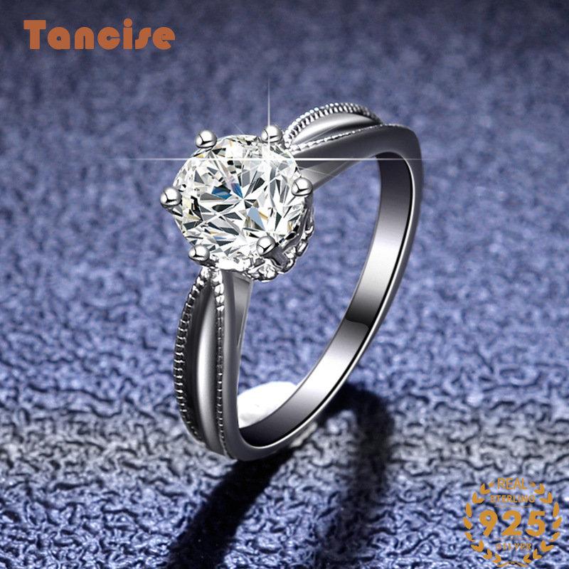 Tancise Classic Moissanite Bague en argent pour femme Bijoux Promesse de mariage Cadeau de fête_voghion.com