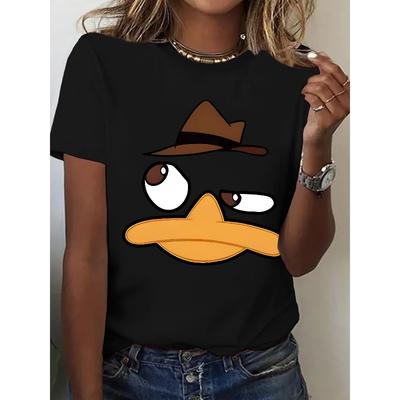 Damen Enten Grafik T-Shirt Rundhals Kurzarm Ganzjahres-Freizeit Verspielter Print Oberteil