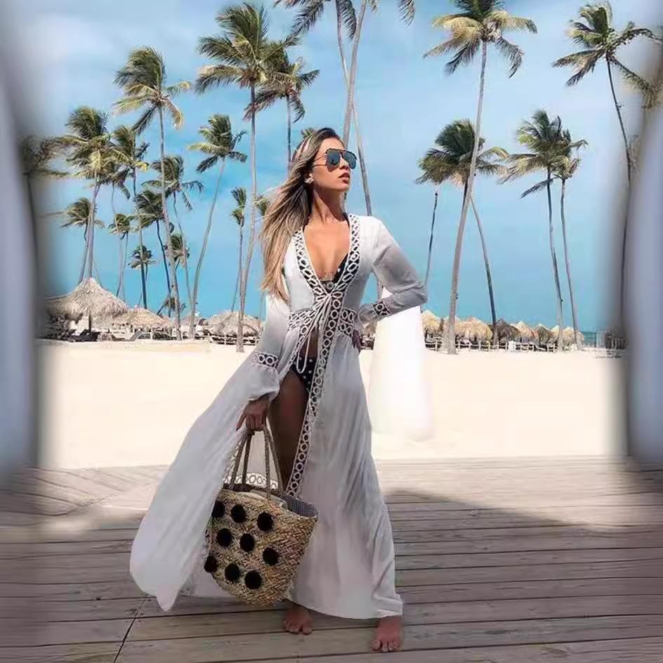 Seaside Cotton Beach Dress: Loose Bikini Cover-up, Sun Protection Shawl, Cardigan for Spring.