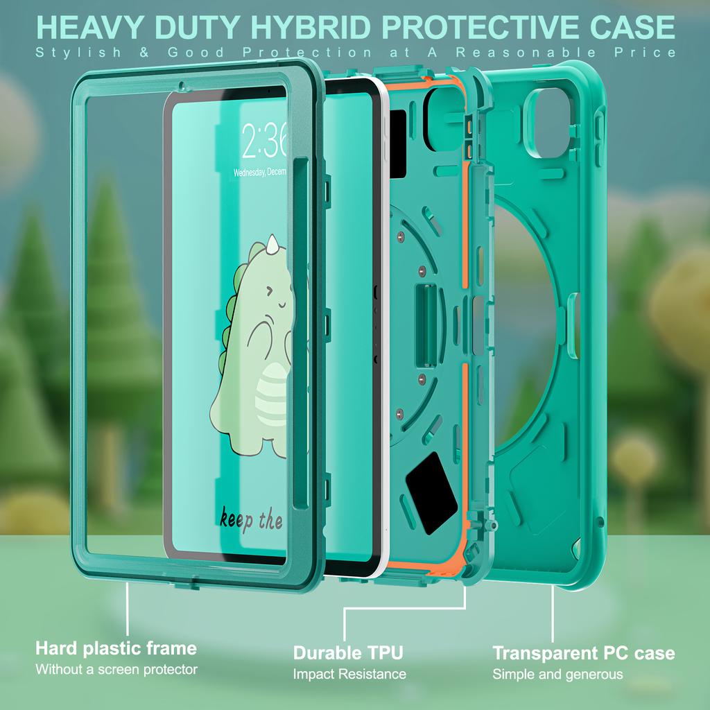 For iPad Pro 11 (2024) Case Cartoon Dinosaur Hand Strap Kickstand PC+Silicone+TPU Cover