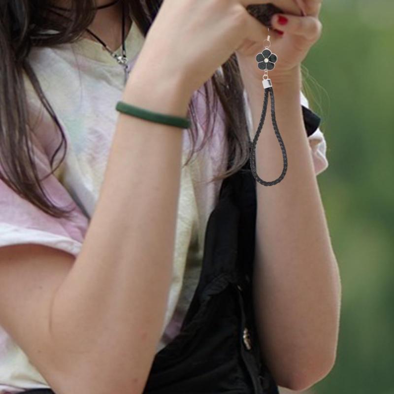Braided Phone Wrist Lanyard With Durable Woven Strap Cute Flower Pendant For Phones Keys Daily Use