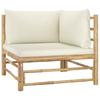 11 Piece Garden Lounge Set with Cream White Cushions Bamboo White