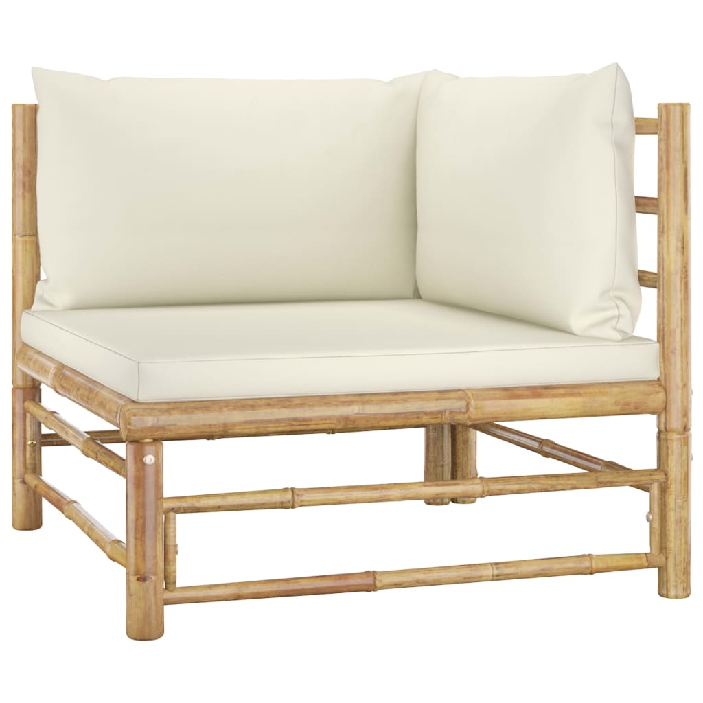 11 Piece Garden Lounge Set with Cream White Cushions Bamboo White