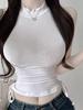 Women's Sporty Style Sleeveless Tight T-Shirt with Ruffled Base Layer, Half-High Neck, Thin and Slightly See-Through