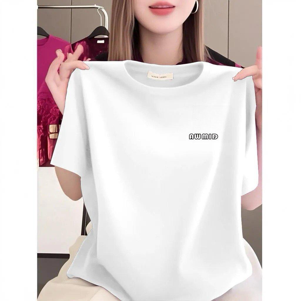 2026 Women's Luxury Round Neck Printed Short Sleeve Loose Plus Size Black T-Shirt