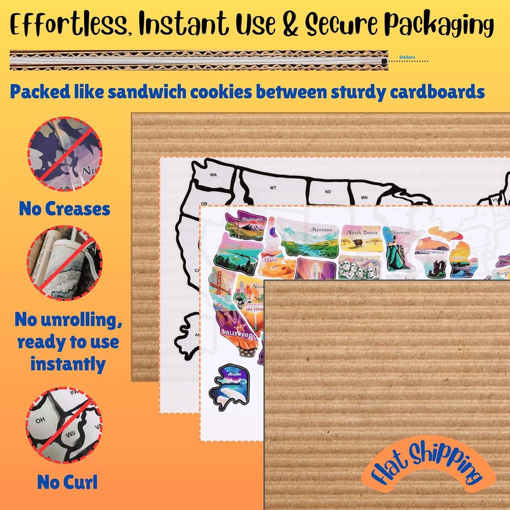 ACIMONE RV State Travel USA Map Sticker, 11 ⅘“ X 15 ¾” Visited States Sticker Decals For Outdoors & Indoors- Road Trip America Map Of United