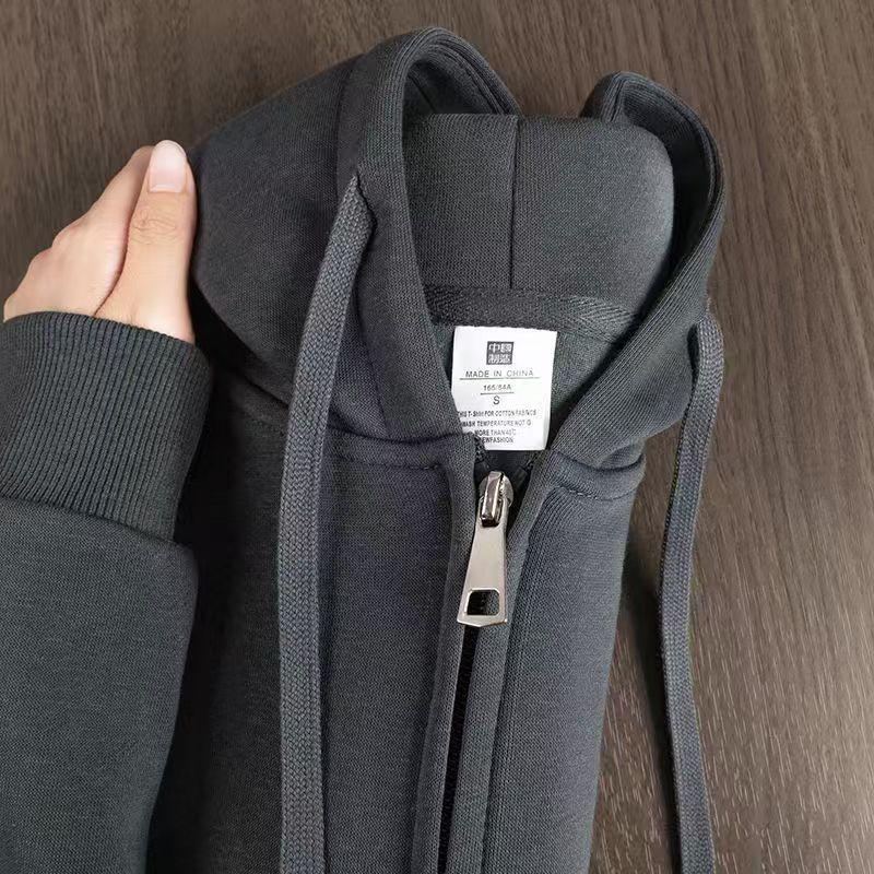 Unisex American Retro Oversize Heavyweight Zip-Up Hoodie with Plus Velvet, Loose Fit, Autumn/Winter Sportswear Cardigan.