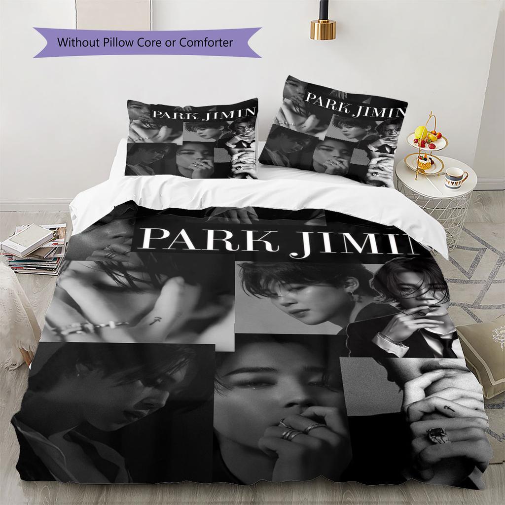 Jimin Pattern Bedding Home Decoration Birthday Gift ( 1 duvet cover + 2 pillowcase, without core),fan merchandise.