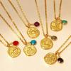 12 Zodiac Stainless Steel Women's Necklace Birthstone Zodiac Round Pendant Necklace Sweater Chain Amulet Color Christmas Gift