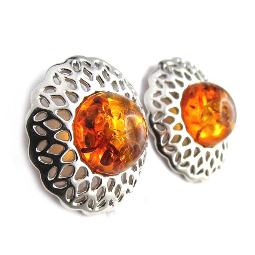 Les Trésors De Lily [N2232] - Silver 'Inspiration' Cognac Amber Earrings (rhodium Plated)