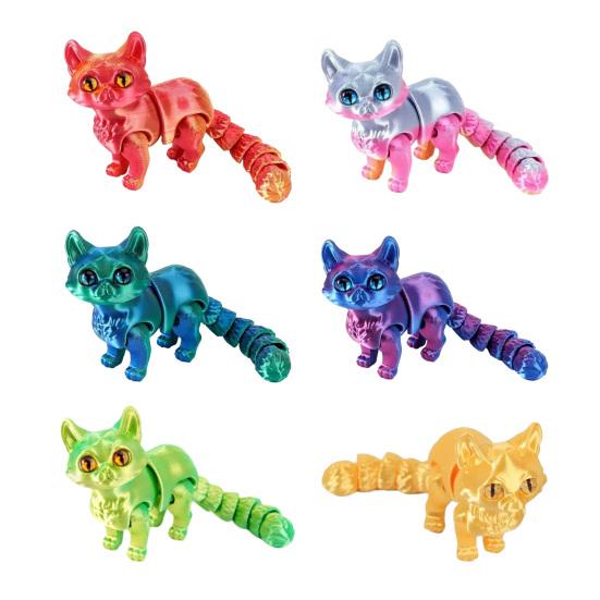 3D Printed Cat Articulated Cute Cat Fidget Toy Desktop Pet with Movable Joints Stress Relief Toy for Home Office Desk Classroom