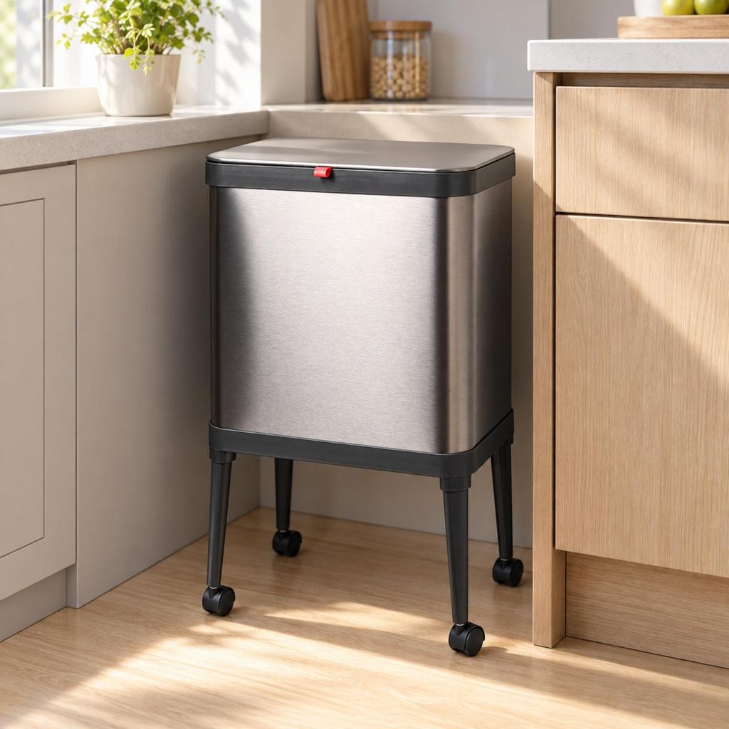 15Liter Rectangular Garbage Bin on the Legs Mobile Wheeled Kitchen Trash Can with Casters