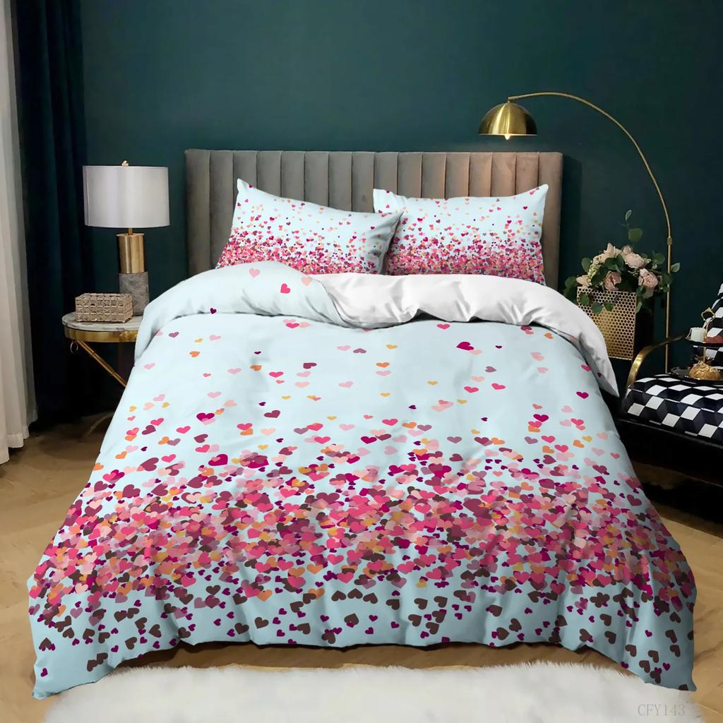 Room Decor Home Bedding Sets 2/3pcs Red Heart Printing Queen Size Pillowcase Duvet Cover Set Polyester Bedclothes