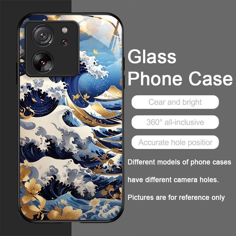 

Tempered Glass Phone Case for Motorola Moto G85 G84 G75 G55 Edge 50 Fusion 40 Neo 30 Pro Japanese Ancient Structure Waves Cover Moto Edge 20