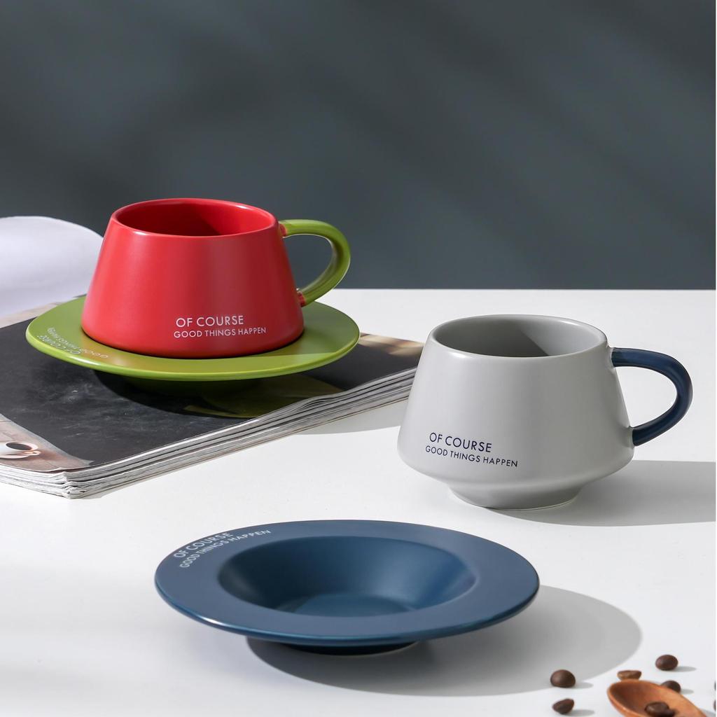 Nordic Contrasting Coffee Cup Saucer Set Tea Cup Office Mug High End Gift Ceramic Cup High Value Drinking Cup