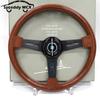 Classic Wood 14inch 350mm Flat Car Steering Wheel Sport ABS Retro Modified Steering Wheel Wood Grain Look Black Silver