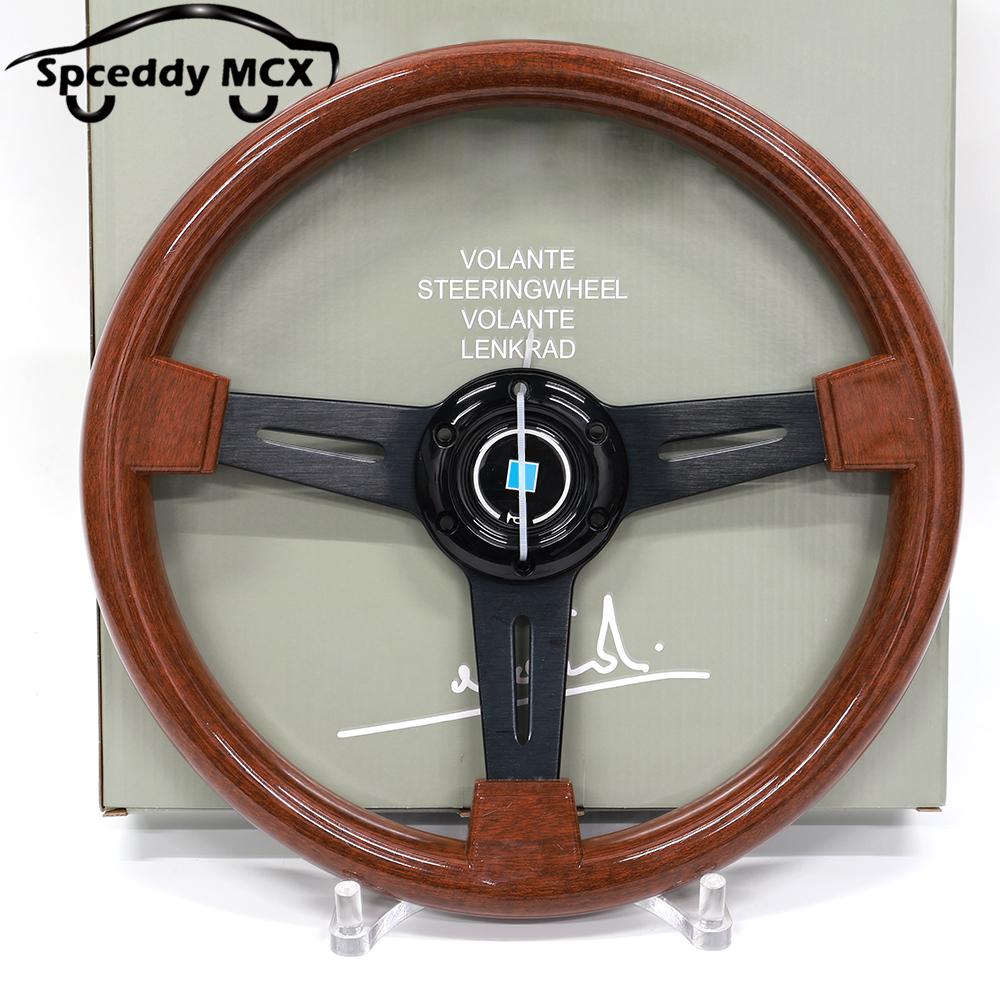 Classic Wood 14inch 350mm Flat Car Steering Wheel Sport ABS Retro Modified Steering Wheel Wood Grain Look Black Silver