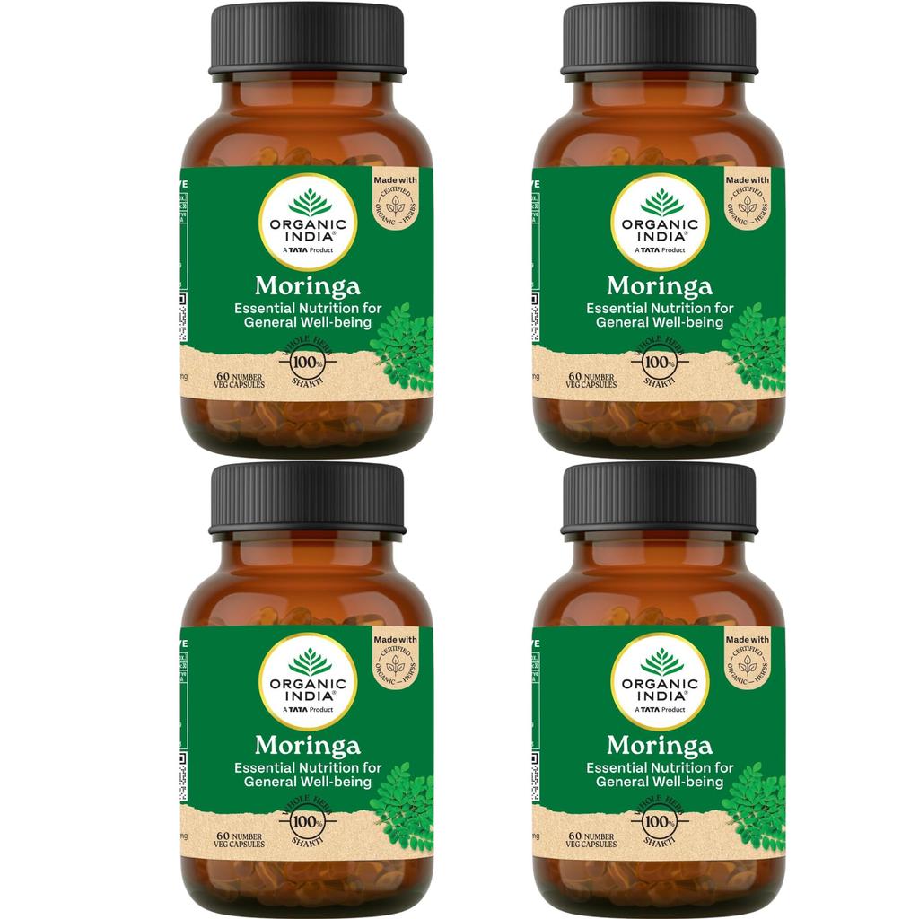 ORGANIC INDIA Moringa 60 Capsules X Pack of 4 - Energy, Vitality, Natural Nutrient-Rich Supplement