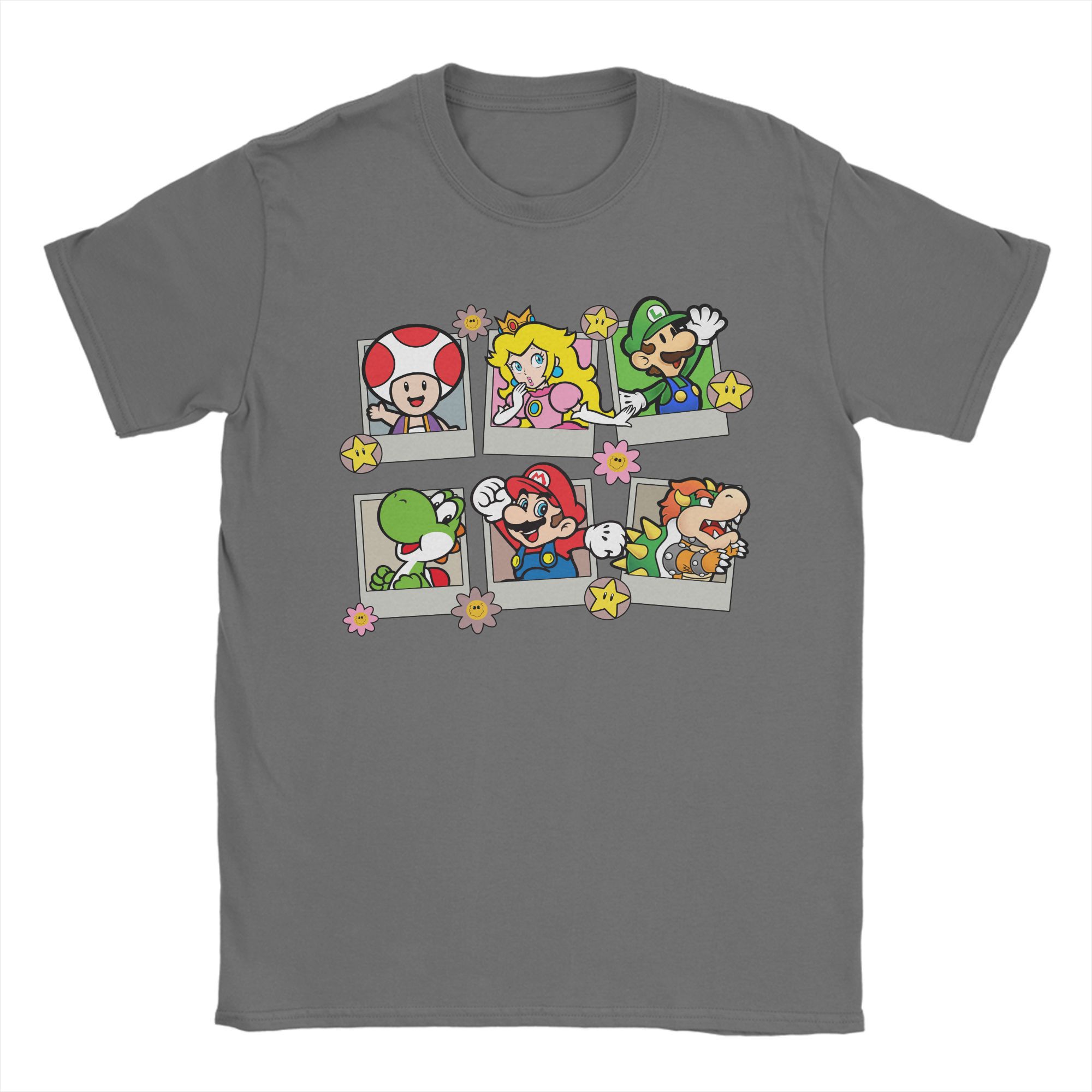 

Super Marios Group T Shirt Mens Womens Cotton Novelty TShirt Round Collar Yoshi Toad Princess Peach Tee Shirt Short Sleeve M