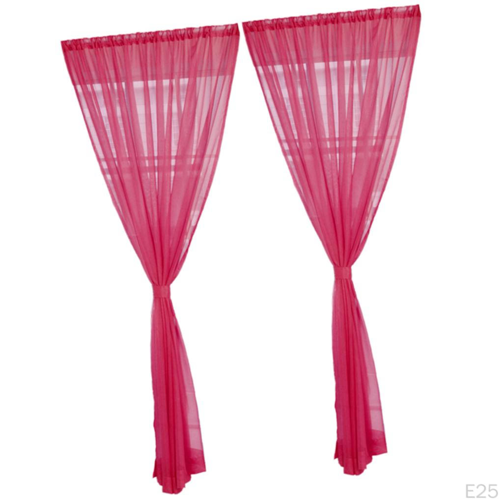 Voile Window Curtain Drape Set Solid Color Polyester
