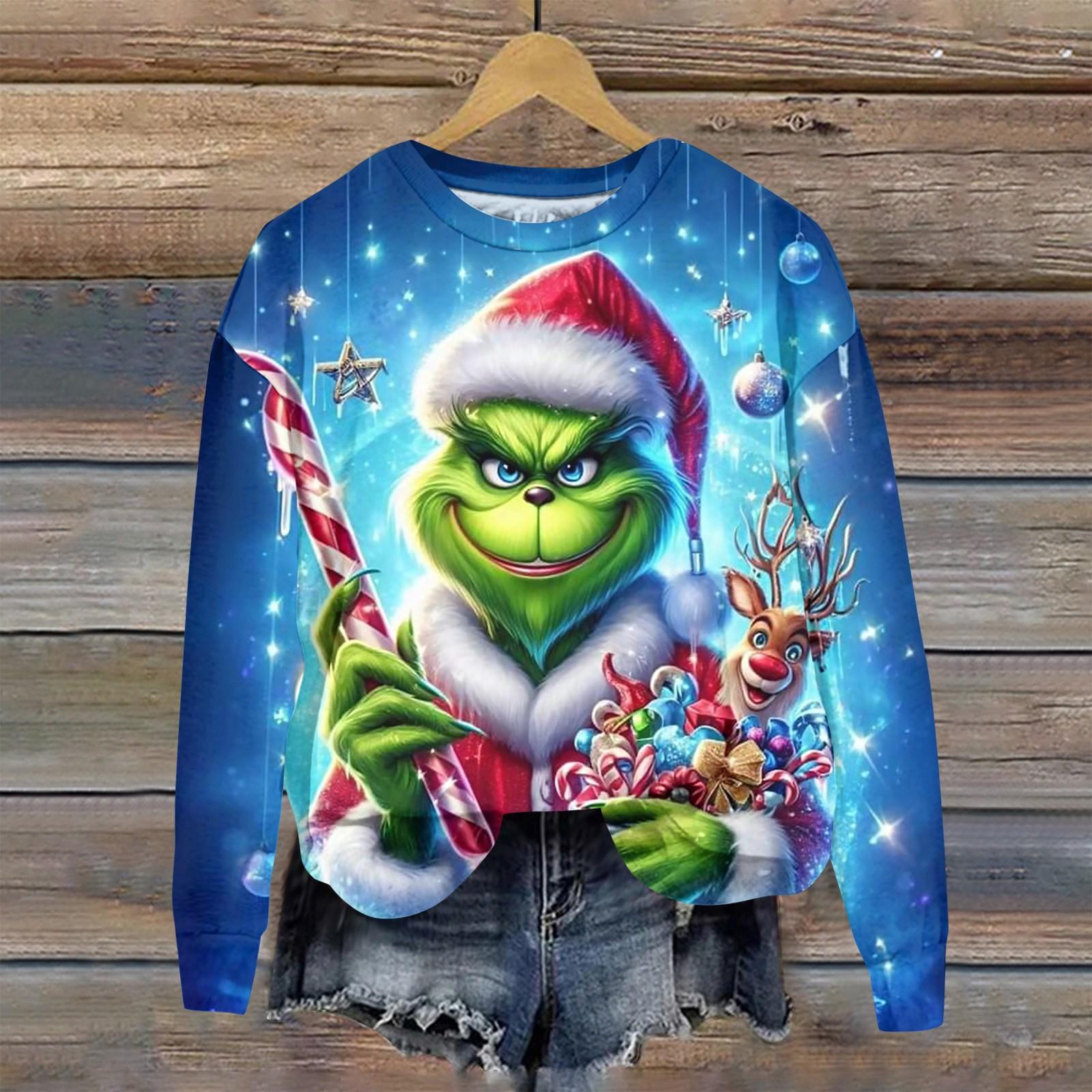 

Женская модная рождественская принтованная толстовка с длинным рукавом и круглым вырезом XXXL