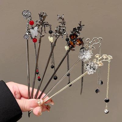 סיכת שיער ציצית ורד סיני ירח אדום לעיצוב שיער אסוף - סגנון האנפו