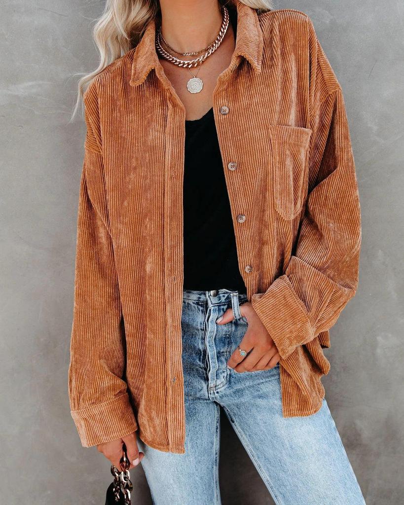 2026 Spring/Autumn Women's Oversized Loose Corduroy Shirt - European and American Style