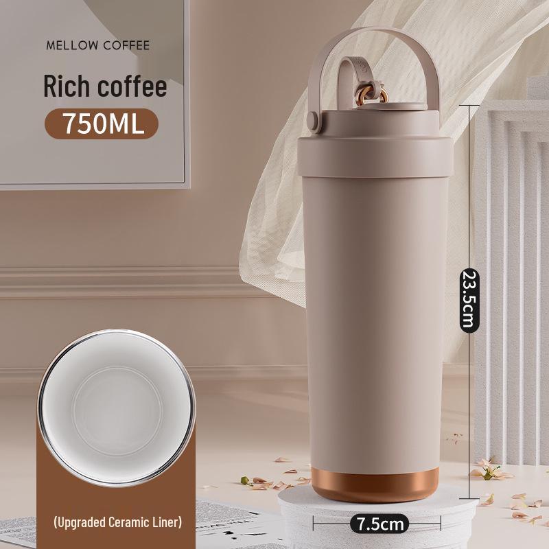 316 Ceramic Liner Thermos Cup for Female Students - Portable Travel Coffee Cup with Double Drink and Straw.