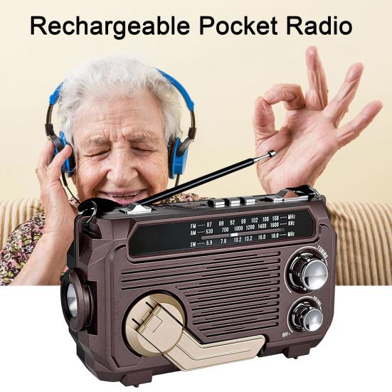 Solar Hand Crank Emergency Radio Rechargeable Waterproof Bluetooth-compatible Speaker AM/FM Solar Powered Radio