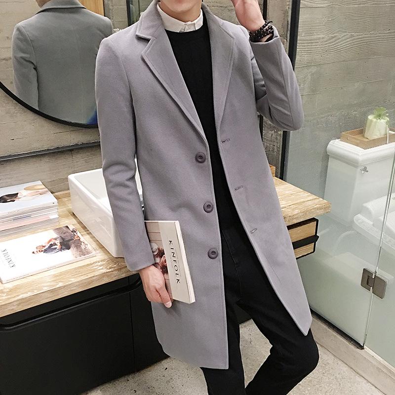 Men's Korean Style Slim Fit Woolen Trench Coat - Mid-Length, Trendy and Handsome Autumn/Winter Wear
