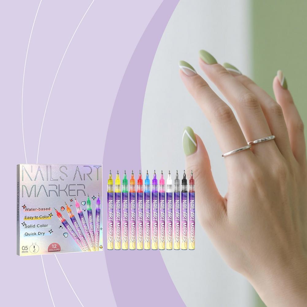Nail Art Graffiti Pen Set Quick-Drying and Long-Lasting 12 Color DIY Hand Painting Creative Graffiti Beauty Nail Art Tools
