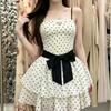 New Summer Daughter Wind Polka Dot Suspender Dress Women's Bow Waist Thin Cake Dress Princess Dress