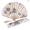 1Pc Japanese Style Shell Shaped Fan With Storage Bag Silk Cloth Bamboo Folding Fans Single-Side Flower Curved Fanbone Hand Fan