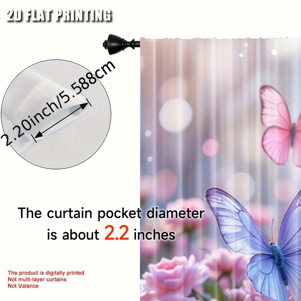 Room Darkening Flat Printing Window Curtains Pink Flowers Butterflies Polyester Wall Decor Suitable Bedroom Wind Curtain Set Of 2 Made Washable