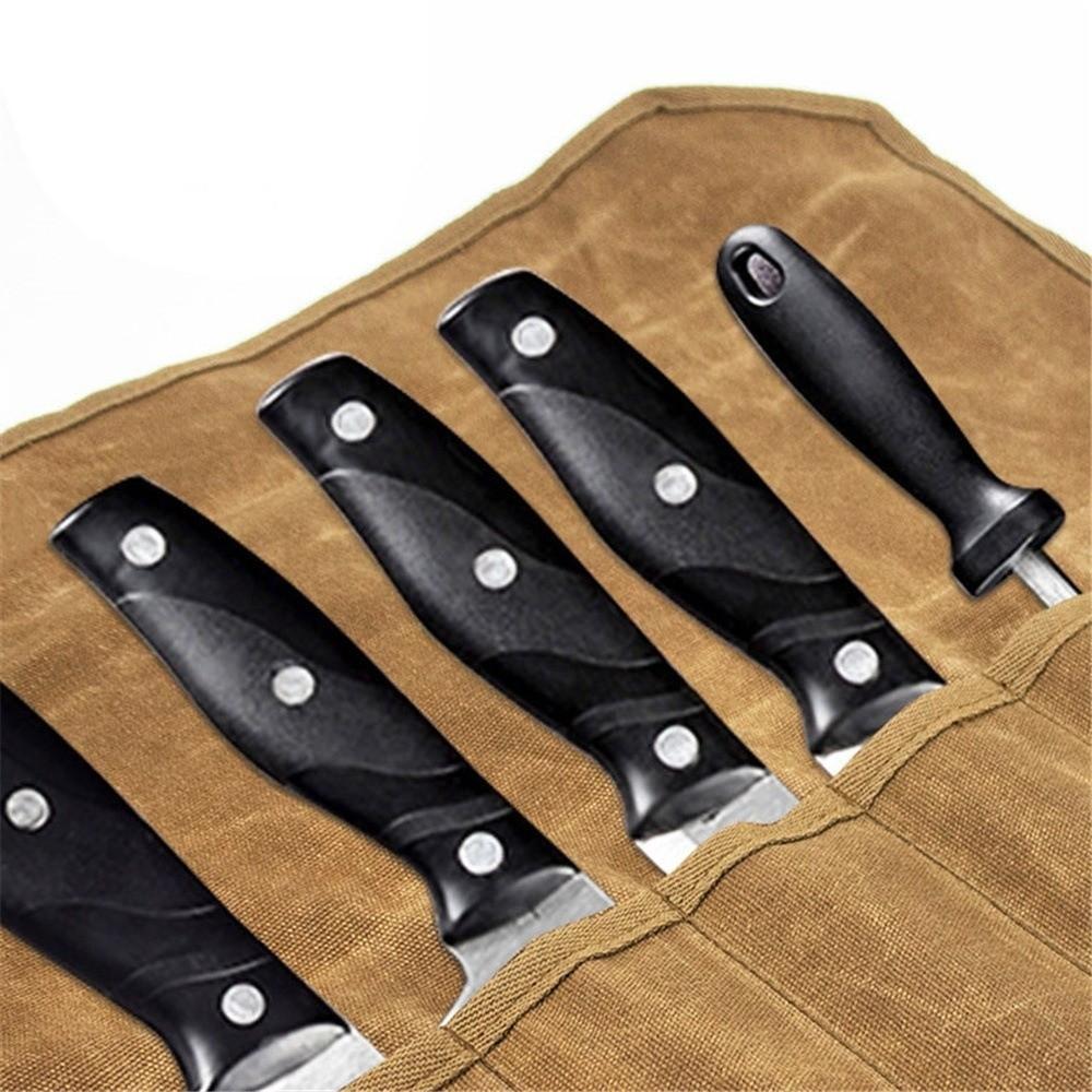 Vintage Portable Chef Tools Storage Bag Waterproof 7 Slots Chef Tools Carrier Minimalist Roll-Up Design Roll Bag