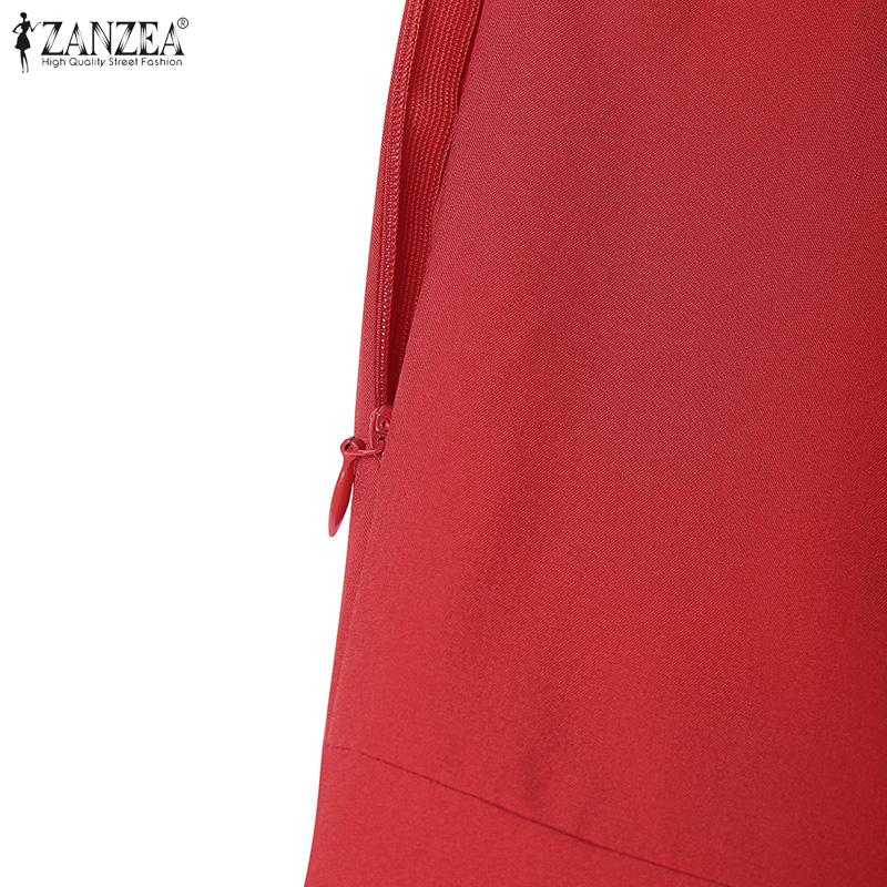 ZANZEA Damen Freizeit U-Ausschnitt Sommer Ärmellos Urlaubs Kleid