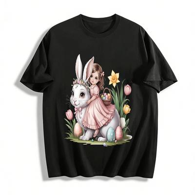 Easter Cute Bunny Girl Print Top Festive Kid's Family Matching Tee Pure Cotton T-shirt